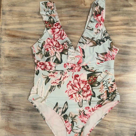 BEACHBABY The Seaside Ruffled One Piece Floral Swimsuit-XL NWOT - Picture 6 of 7